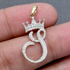 10K Yellow Gold Initial S Crown Pendant 0.15 CTW Natural Diamond 1.41g Alphabet Charm