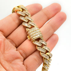 13MM 10k Yellow Gold 11CTW Round/Baguette Diamond 48.1g 8.5Inch Cuban Bracelet