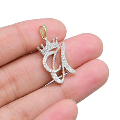 10k Yellow Gold Initial U Crown Pendant 0.19CT Pure Diamond 1.82g Alphabet Charm