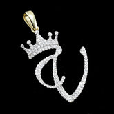10k Yellow Gold Initial V Crown Pendant 0.15CT Pure Diamond 1.31g Alphabet Charm