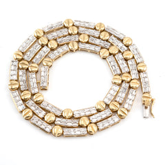 WOMEN'S VINTAGE TENNIS BAGUETTE DIAMOND NECKLACE - 10KT YELLOW GOLD & 4.98CTW