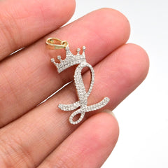 10k Yellow Gold Initial L Crown Pendant 0.17CT Pure Diamond 1.54g Alphabet Charm