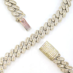 22In 13MM 10k White Gold 30CT Round/Baguette Diamond Cuban Necklace 143.5g Chain