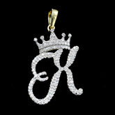 10k Yellow Gold Initial X Crown Pendant 0.19CT Pure Diamond 1.78g Alphabet Charm