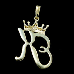 10k Yellow Gold Initial X Crown Pendant 0.19CT Pure Diamond 1.78g Alphabet Charm