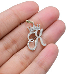 10k Yellow Gold Initial X Crown Pendant 0.19CT Pure Diamond 1.78g Alphabet Charm