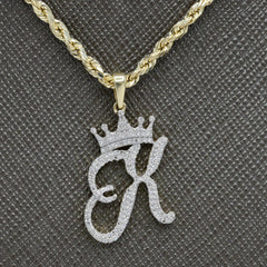 10k Yellow Gold Initial X Crown Pendant 0.19CT Pure Diamond 1.78g Alphabet Charm