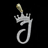 10k Yellow Gold Initial J Crown Pendant 0.15CT Pure Diamond 1.38g Alphabet Charm
