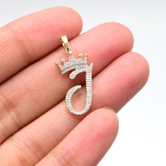 10k Yellow Gold Initial J Crown Pendant 0.15CT Pure Diamond 1.38g Alphabet Charm
