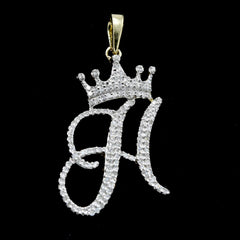 10k Yellow Gold Initial H Crown Pendant 0.18CT Pure Diamond 1.46g Alphabet Charm