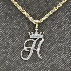10k Yellow Gold Initial H Crown Pendant 0.18CT Pure Diamond 1.46g Alphabet Charm