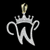 10k Yellow Gold Initial W Crown Pendant 0.18CT Pure Diamond 1.68g Alphabet Charm