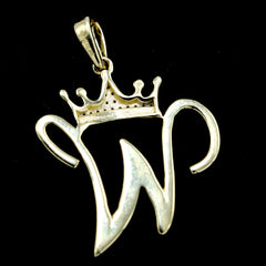 10k Yellow Gold Initial W Crown Pendant 0.18CT Pure Diamond 1.68g Alphabet Charm
