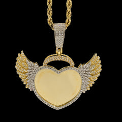10k Yellow Gold 0.46CTW Natural Round Diamond Heart w/ Wings Pendant 5.9g Charm