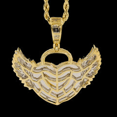 10k Yellow Gold 0.46CTW Natural Round Diamond Heart w/ Wings Pendant 5.9g Charm