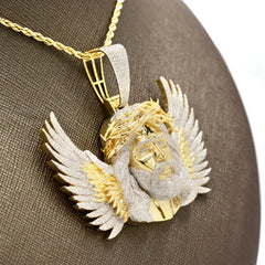 10k Yellow Gold 3.9CTW Natural Round Diamond Jesus w/ Wing Pendant 35g Charm