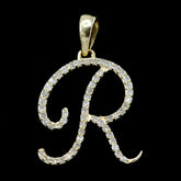 10k Yellow Gold Initial R Pendant 0.16 CTW Natural Diamond 0.86g Alphabet Charm