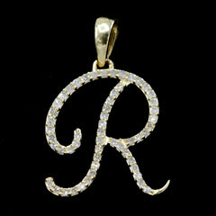 10k Yellow Gold Initial R Pendant 0.16 CTW Natural Diamond 0.86g Alphabet Charm