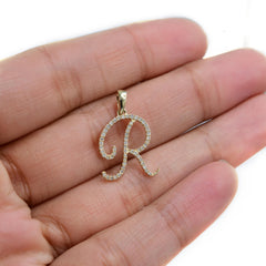 10k Yellow Gold Initial R Pendant 0.16 CTW Natural Diamond 0.86g Alphabet Charm