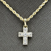 10k Yellow Gold 0.32CT Diamond Baguette Cross Pendant 1.5g Mens Religious Charm