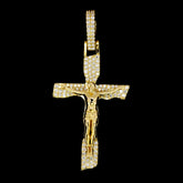 10k Yellow Gold 0.45CTW Natural Diamond Cross With Jesus Mens Pendant 3.5g Charm