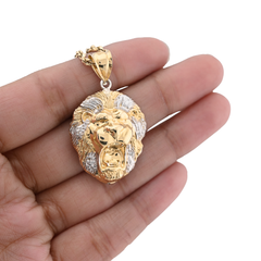 1/10th 10k Gold Bonded 925 Diamond Cut 3D Two Tone Lion Head Pendant 2.3g Charm