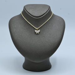 10k Yellow Gold 0.25CTW Round & Baguette Diamond Butterfly Pendant 1.9g Charm