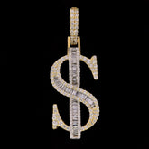 10k Yellow Gold 1.05CT Round/Baguette Diamond Dollar Sign Pendant 5.6g Men Charm