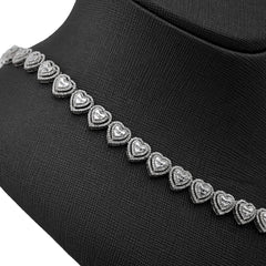 925 Sterling Silver 6CTW Natural Diamond Heart Shape Tennis Necklace 32.9g Chain