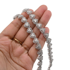 925 Sterling Silver 6CTW Natural Diamond Heart Shape Tennis Necklace 32.9g Chain
