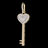 Pure 10k Yellow Gold 0.65CTW Natural Round Diamonds Heart Key Pendant 2.2g Charm