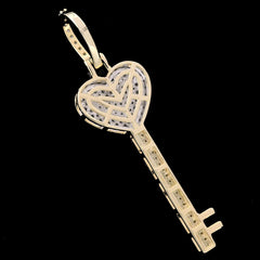 Pure 10k Yellow Gold 0.65CTW Natural Round Diamonds Heart Key Pendant 2.2g Charm