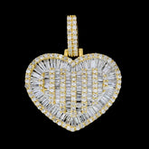 Womens 10k Yellow Gold Heart Pendant 1.55CT Natural Baguette Diamonds 4.9g Charm