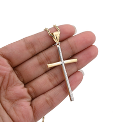 1/10th 10k Gold Bonded 925 Two Tone Thin Diamond Cut Cross Pendant 1.4gms Charm