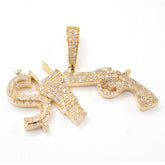 10k Yellow Gold 1.3CTW Natural Diamond Dollar Sign Plug Gun Pendant 10.2g Charm