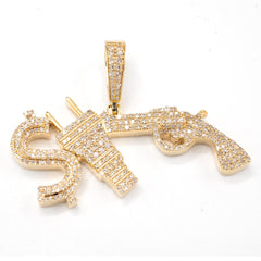 ICED 10k Yellow Gold 1.3CTW Natural Diamond $, Plug & Gun Pendant Mens 10g Charm
