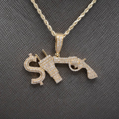 ICED 10k Yellow Gold 1.3CTW Natural Diamond $, Plug & Gun Pendant Mens 10g Charm