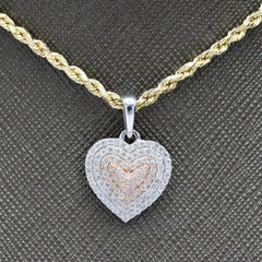 Womens 10k White & Rose Gold Heart Pendant 1.45 CTW Natural Diamonds 2gms Charm