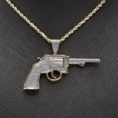 10k Yellow Gold 0.63CTW Natural Diamond Gun Revolver Mens Pendant 7.8gms Charm