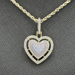 Pure 10k Three Tone Gold 1 CTW Natural Diamond 3 Layer Heart Pendant 3.21g Charm