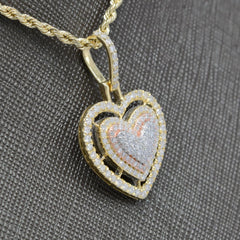 Pure 10k Three Tone Gold 1 CTW Natural Diamond 3 Layer Heart Pendant 3.21g Charm