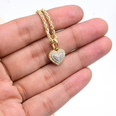 Ladies 10k Gold 0.23CT Natural Diamond 3 Layer Heart Pendant Two Tone 1.3g Charm