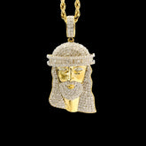 10k Yellow Gold 1.91CT Round/Baguette Diamond Jesus Head Charm 7.6g Mens Pendant