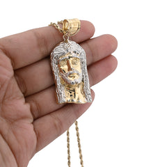 1/10th 10k Gold Bonded 925 Silver Jesus Head 2 Tone Pendant Mens 4.3gms Charm