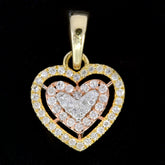 10k Gold 3 Tone 0.25CT Natural Diamond 3 Layer Heart Pendant 1g Charm For Ladies