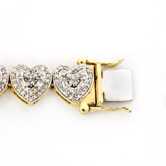 Womens 10k Yellow Gold 1.85CT Diamond Baguette Heart Bracelet 7 Inch 9.7g Armlet