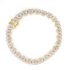 Womens 10k Yellow Gold 1.85CT Diamond Baguette Heart Bracelet 7 Inch 9.7g Armlet
