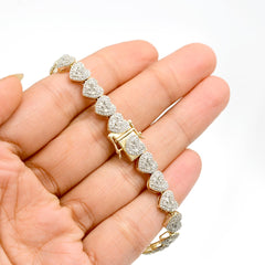 Womens 10k Yellow Gold 1.85CT Diamond Baguette Heart Bracelet 7 Inch 9.7g Armlet