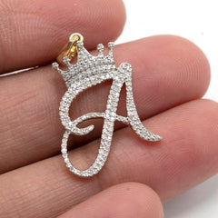 10k Yellow Gold Initial A Crown Pendant 0.21CT Pure Diamond 1.87g Alphabet Charm