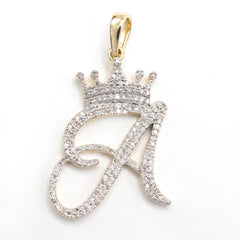10k Yellow Gold Initial A Crown Pendant 0.21CT Pure Diamond 1.87g Alphabet Charm